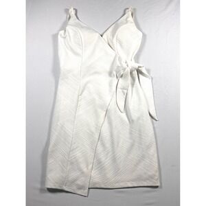 Graduation White Textured Wrap Mini Dress Side Tie V-Neck Size Medium